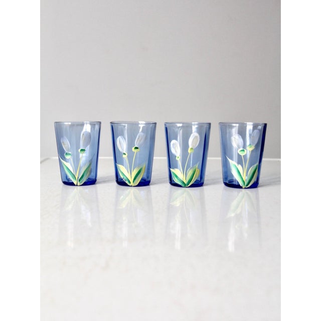 Blue Antique Blue Hand-Painted Glass Pitcher and Tumbler Set For Sale - Image 8 of 14
