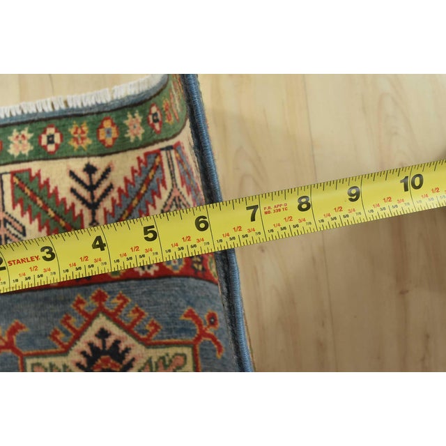 Kazak Runner 2’9” X 10′ Blue Wool Tribal Hand-Knotted Oriental Rug For Sale - Image 11 of 13