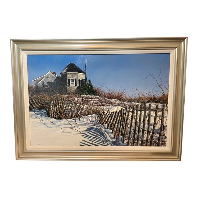 1980s Original Linda Stanton Moore Hyannisport Hypo Realism Winter Oil Painting Canvas For Sale