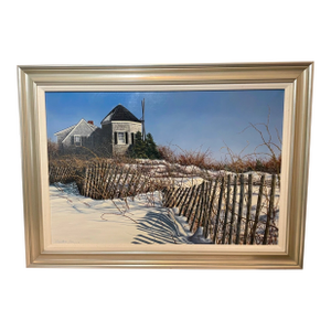 1980s Original Linda Stanton Moore Hyannisport Hypo Realism Winter Oil Painting Canvas