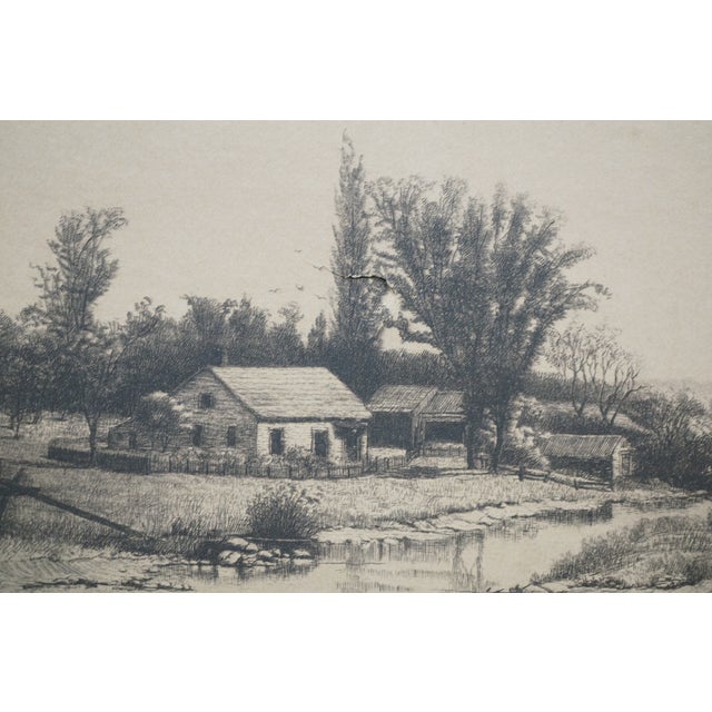 Black Antique John Hill Millspaugh Farm Farmhouse Panoramic Landscape Etching 21" For Sale - Image 8 of 10