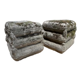 Pair of 1970s Cement Garden Pillow Stack Seats From France For Sale