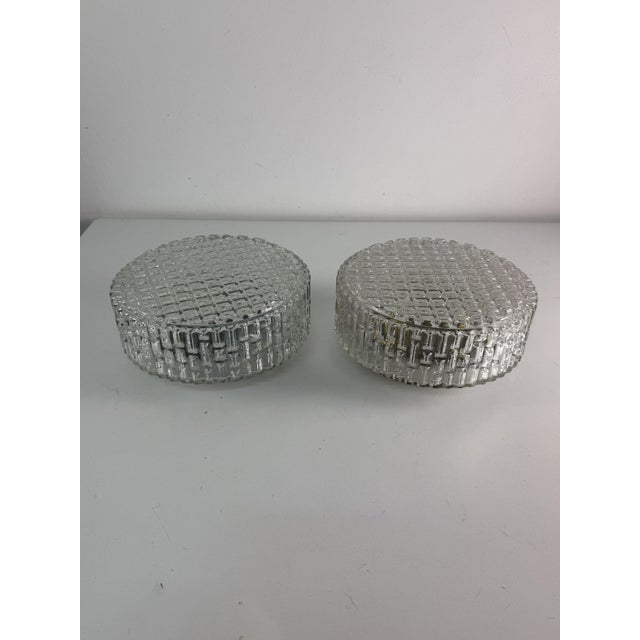 Circular Textured Glass Ceiling or Wall Lights in the style of Rupert Nikoll, 1960s, Set of 2 For Sale - Image 14 of 14