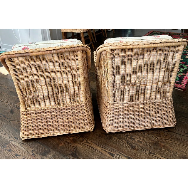 Coastal Braided Rattan Arm Chairs W/ Scalamandre Fabric For Sale - Image 4 of 10