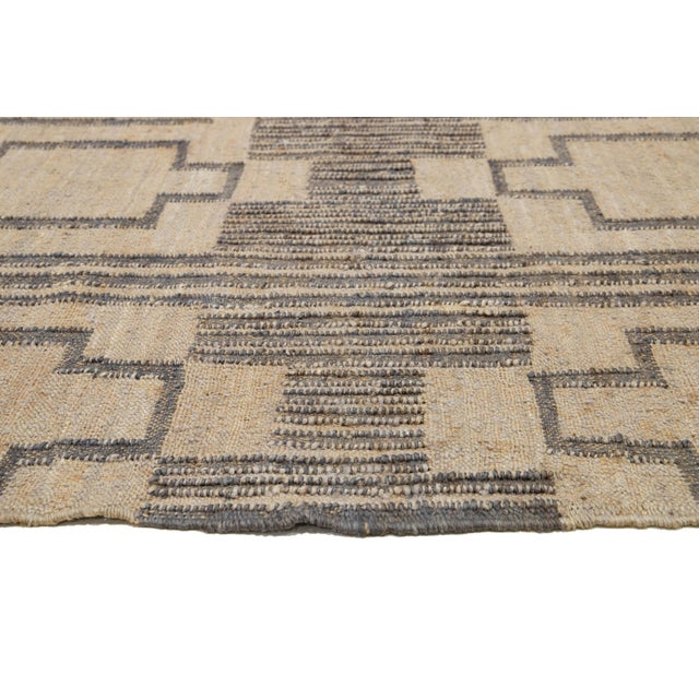 Textile 11 X 14 Contemporary Dhurrie Designed Natural Jute Rug For Sale - Image 7 of 9