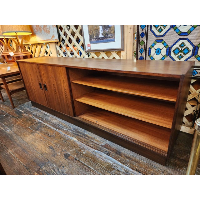 Vintage Mid Century Modern Rosewood Credenza by P. Vestergaard | Sliding Door Sideboard Cabinet | Danish Modern Storage Console, Attributed For Sale - Image 9 of 17