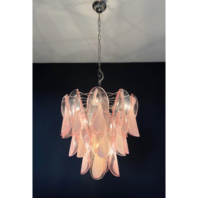 Italian Vintage Pink Murano Glass Lattimo Rondini Chandelier, 1990s For Sale - Image 6 of 17