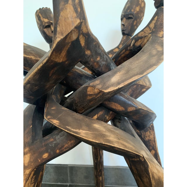 Wood Vintage Five Headed African Wood Carved Plant Stand Side Table For Sale - Image 7 of 7