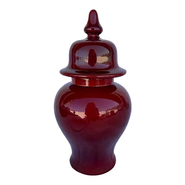 W & J Sloane Burgundy Hung Ginger Jar For Sale