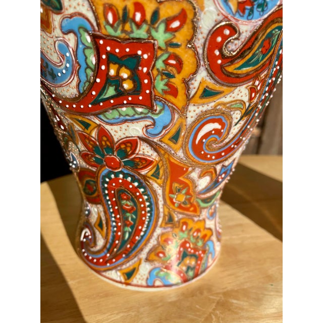 Pair of Early 20th Century Asian Hand Paisley Painted Vases For Sale - Image 4 of 12
