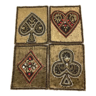 Kim Seybert Playing Card Sequins Beaded Coasters - Set of 4 For Sale