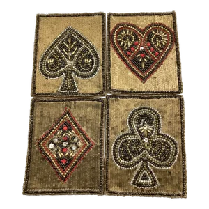Kim Seybert Playing Card Sequins Beaded Coasters - Set of 4