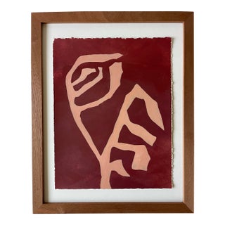 2026 "Rubino" Contemporary Abstract Botanical Painting on Cotton Paper by Artist r.k. Red For Sale