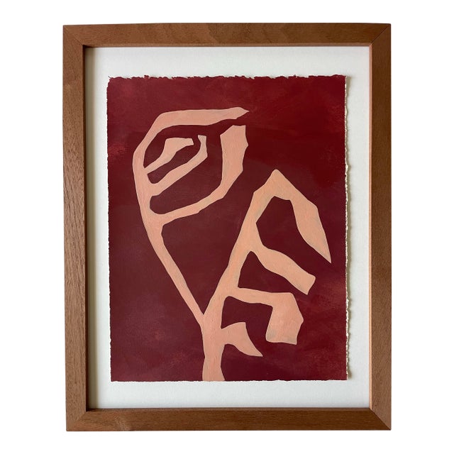 2026 "Rubino" Contemporary Abstract Botanical Painting on Cotton Paper by Artist r.k. Red For Sale