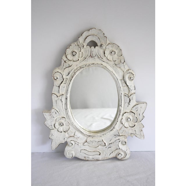 White Distressed Carved Wood Mirror Chairish