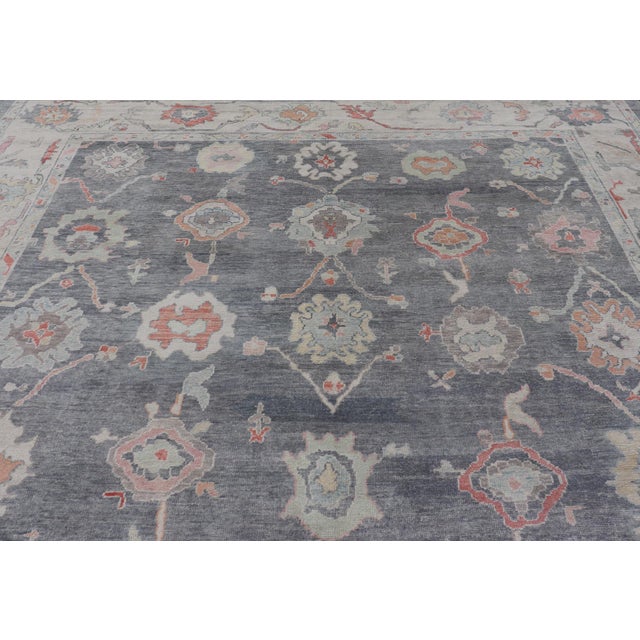 Textile Large Turkish Modern Oushak Rug in Gray and Neutrals and All-Over Design 14'5"x18'0" For Sale - Image 7 of 12