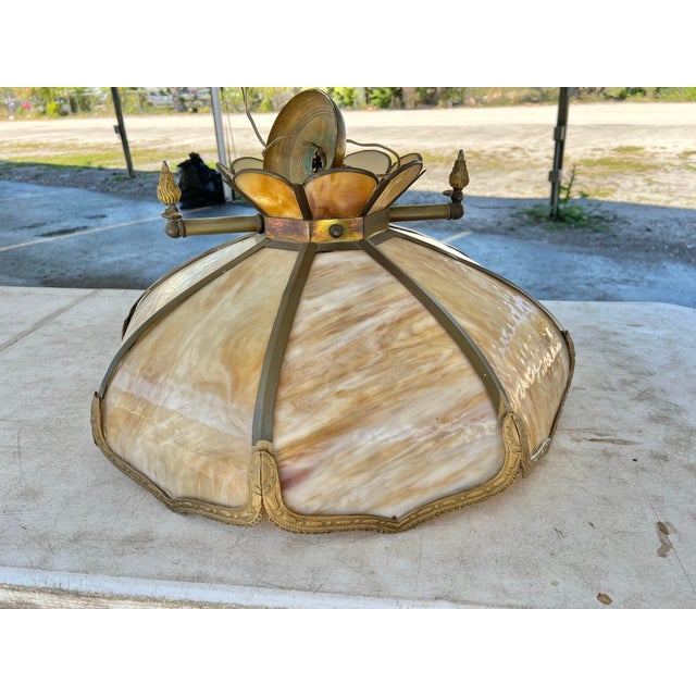 Early 20th Century Vintage Slag Pedestal Hanging Lamp For Sale - Image 5 of 8