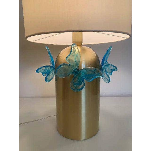 Contemporary Light-Blue Butterfly Murano Glass Table Lamp For Sale - Image 4 of 9