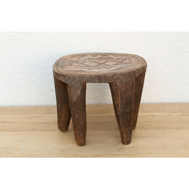 Wood Vintage African Geometric Nupe Carved Stool For Sale - Image 7 of 9