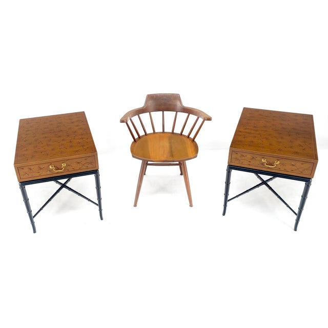 Pair of Kittinger Faux Bamboo Tapered Horn Shape Legs One Drawer End Tables MINT For Sale - Image 11 of 18