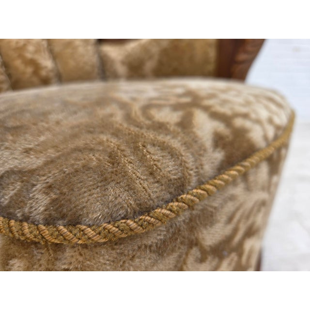 Danish Relax Armchair in Furniture Velour and Carved Oak Wood, 1950s For Sale - Image 4 of 18