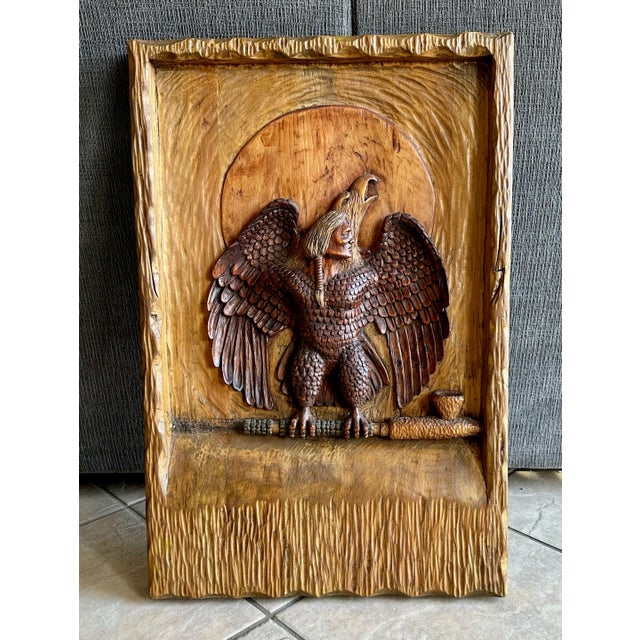 North American Indian Eagle Wood Carving Eagle by Wilfred Swampy For Sale - Image 4 of 12