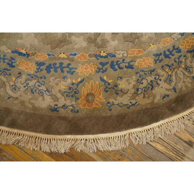 Taupe 1900s Mocha Medallion Dragon Antique Chinese Peking Carpet Wool Oval Rug For Sale - Image 8 of 11