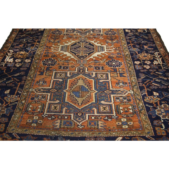 Early 20th Century Distressed Antique Persian Heriz Rug - 04'08 X 05'10 For Sale - Image 5 of 5