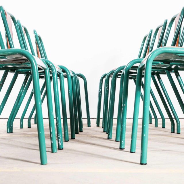 Green Tan Rexine T37 Dining Chairs with Sea Green Frames from Tolix, 1950s, Set of 10 For Sale - Image 8 of 13