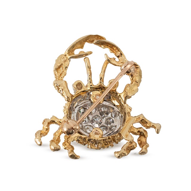 Vintage Herbert Rosenthal 18k Gold 0.57ctw Diamond Emerald Eyes Crab Pin Brooch For Sale In Houston - Image 6 of 8