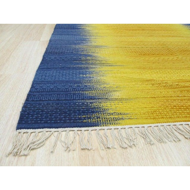 Yellow 9x12 Yellow Flat Weave Wool Ombre Horizon Geometric Modern Carpet Rug For Sale - Image 8 of 9