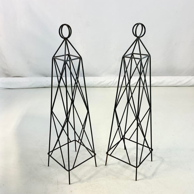 1980s Vintage French Brutalist Criss-Cross Tower Topiary Trellise Frames - A Pair For Sale - Image 6 of 9