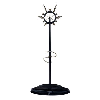 Mid-Century Modern Brass and Black Metal Coat Stand in the style of Jacques Adnet, 1950s For Sale