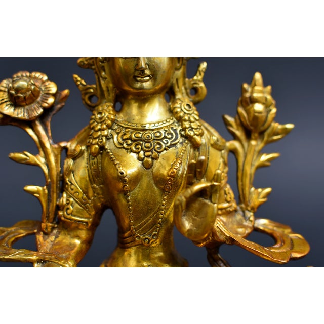 Gilt Bronze Tibetan Green Tara For Sale - Image 9 of 13