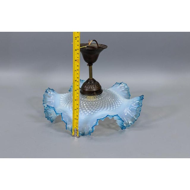 French Art Deco Blue and White Opalescent Ruffled Glass Ceiling Light, 1930s For Sale - Image 16 of 18