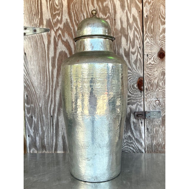 Vintage Boho Hammered Tall Lidded Urn For Sale In West Palm - Image 6 of 6