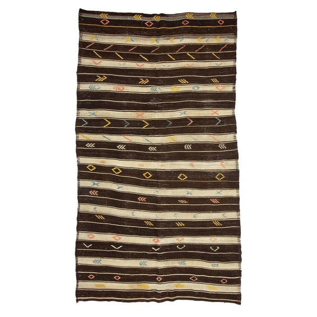 Textile Brown & Ivory Striped Goat Hair Kilim Rug For Sale - Image 7 of 7