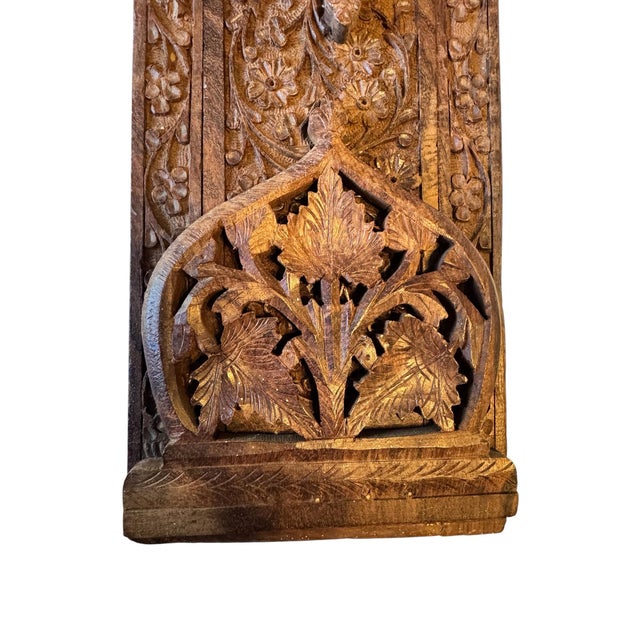 Brown Vintage Hand-Carved Indian Rosewood (Sheesham) Folding Book Stand / Lectern With Intricate Floral Carvings For Sale - Image 8 of 10