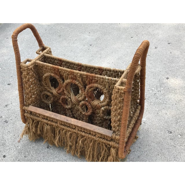 1960s Macrame Magazine Rack on Wheels For Sale - Image 11 of 11