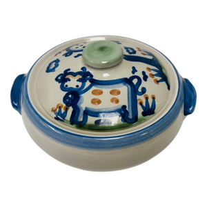 Vintage m.a. Hadley Stoneware Country Scene Blue - Casserole Dish With Cow and Pig