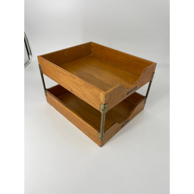 Retro Wooden in/Out Desk File Tray For Sale - Image 9 of 9