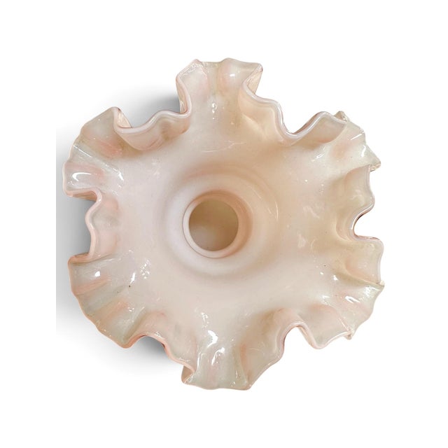 Contemporary Vintage Blush Pink Opaline Art Glass Ruffled Vase For Sale - Image 3 of 6