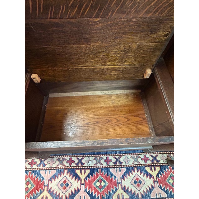 Brown Antique Tiger Oak Hall Tree With Bevelled Mirror & Duck Coat Hooks For Sale - Image 8 of 18