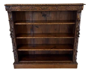 Antique Victorian Carved Oak Open Bookcase, 1860