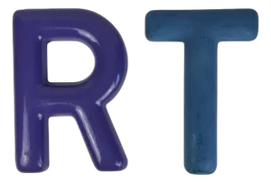 Vintage Large "R" & "T" Plastic Letter Signs in Purple and Teal Blue - Set of 2