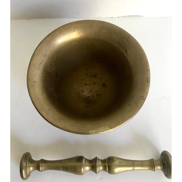 19th Century Solid Brass Mortar and Pestle Set For Sale - Image 4 of 8