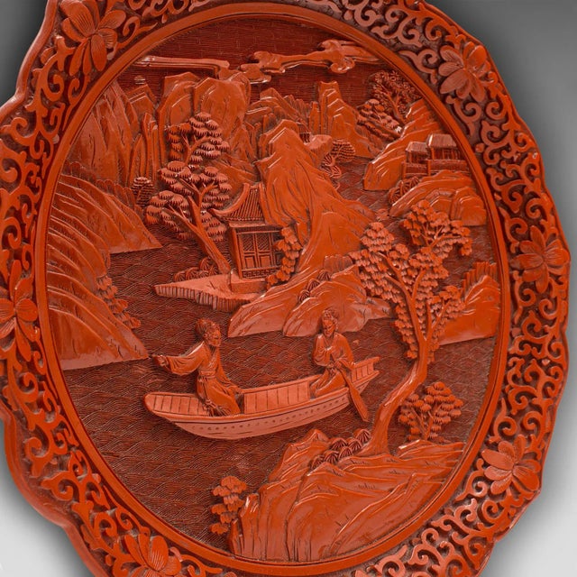Paint 1980s Vintage Cinnabar Display Plate, Chinese, Decorative Serving Dish, Oriental Taste For Sale - Image 7 of 11