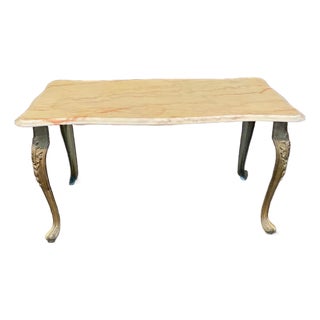 French Midcentury Louis XV Marble Top Coffee Table For Sale