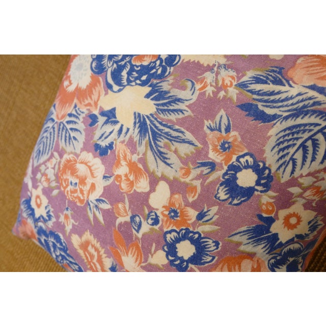 Boho Chic Floral Blue & Lilac Pillow For Sale - Image 4 of 7