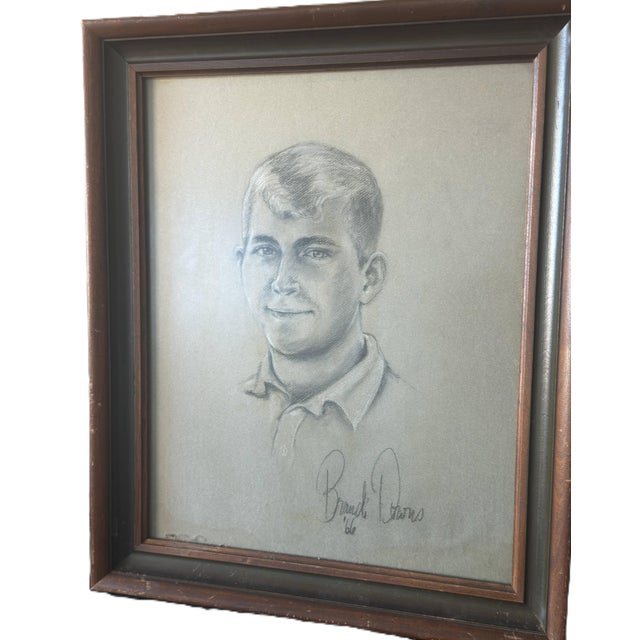 This original 1966 portrait showcases exceptional figurative drafting, capturing a handsome young man with a serene,...